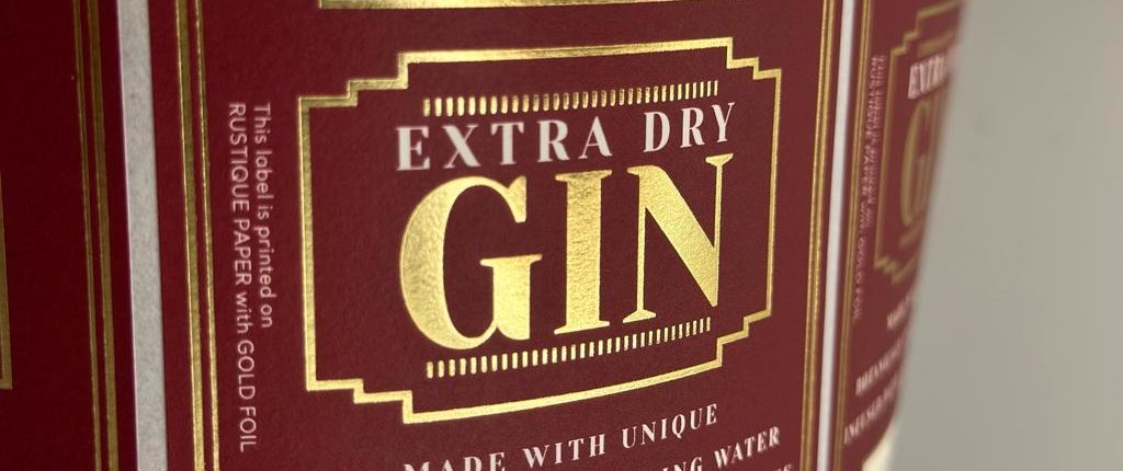 Gold foil printing on Gin bottle label